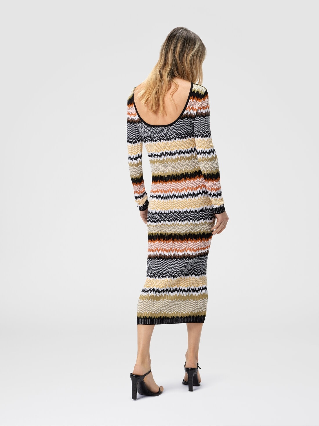 Long Crew Neck Dress with Chevron Pattern - 3