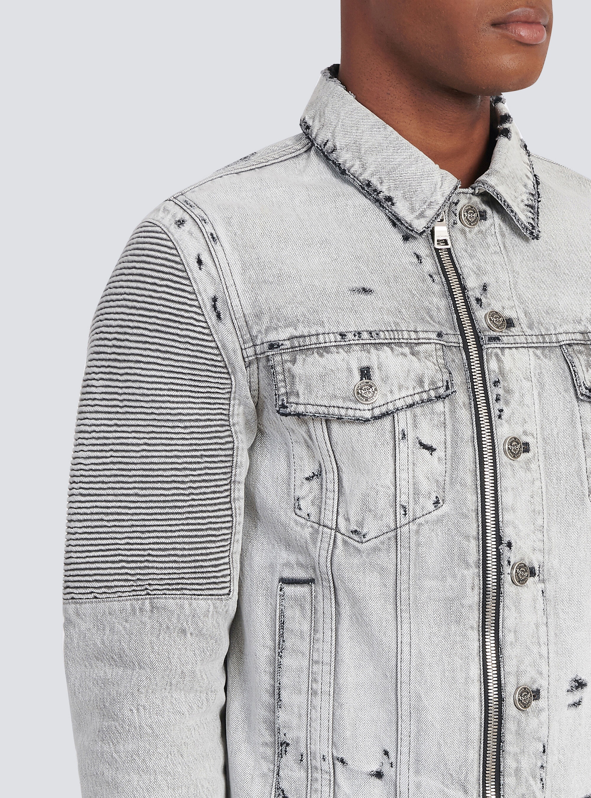 Faded and ripped jean jacket with ridged panels - 8