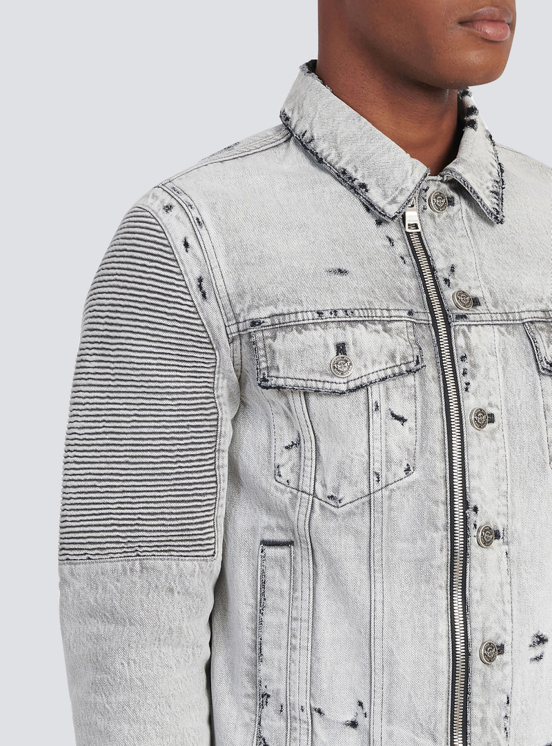Faded and ripped jean jacket with ridged panels 8