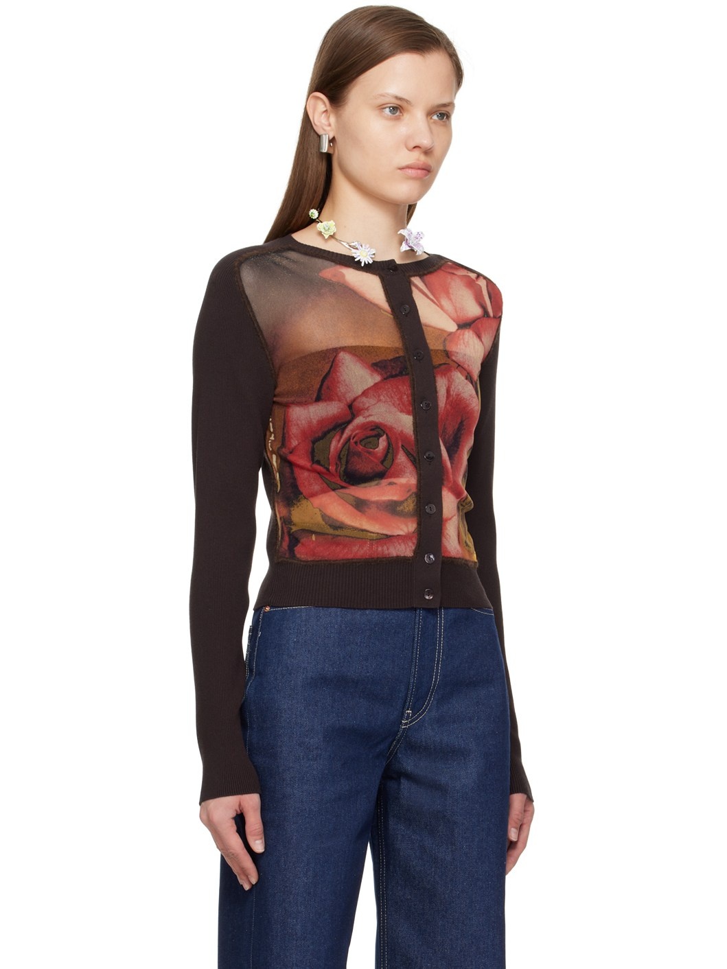 Brown & Green Roses Cardigan - 2