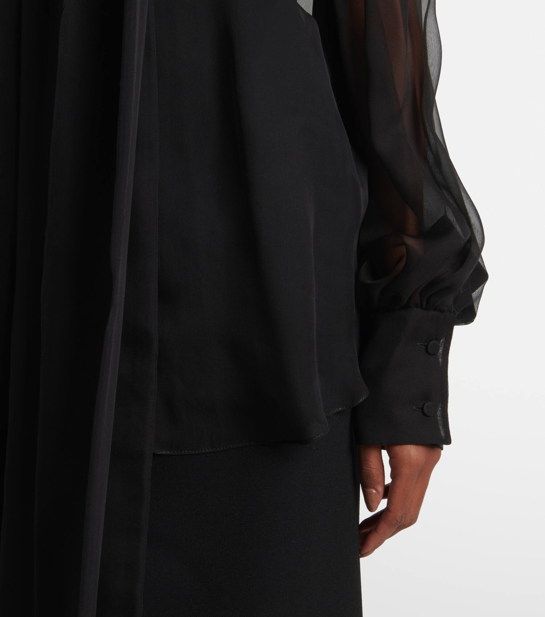 Scarf-detail sheer silk chiffon blouse - 4
