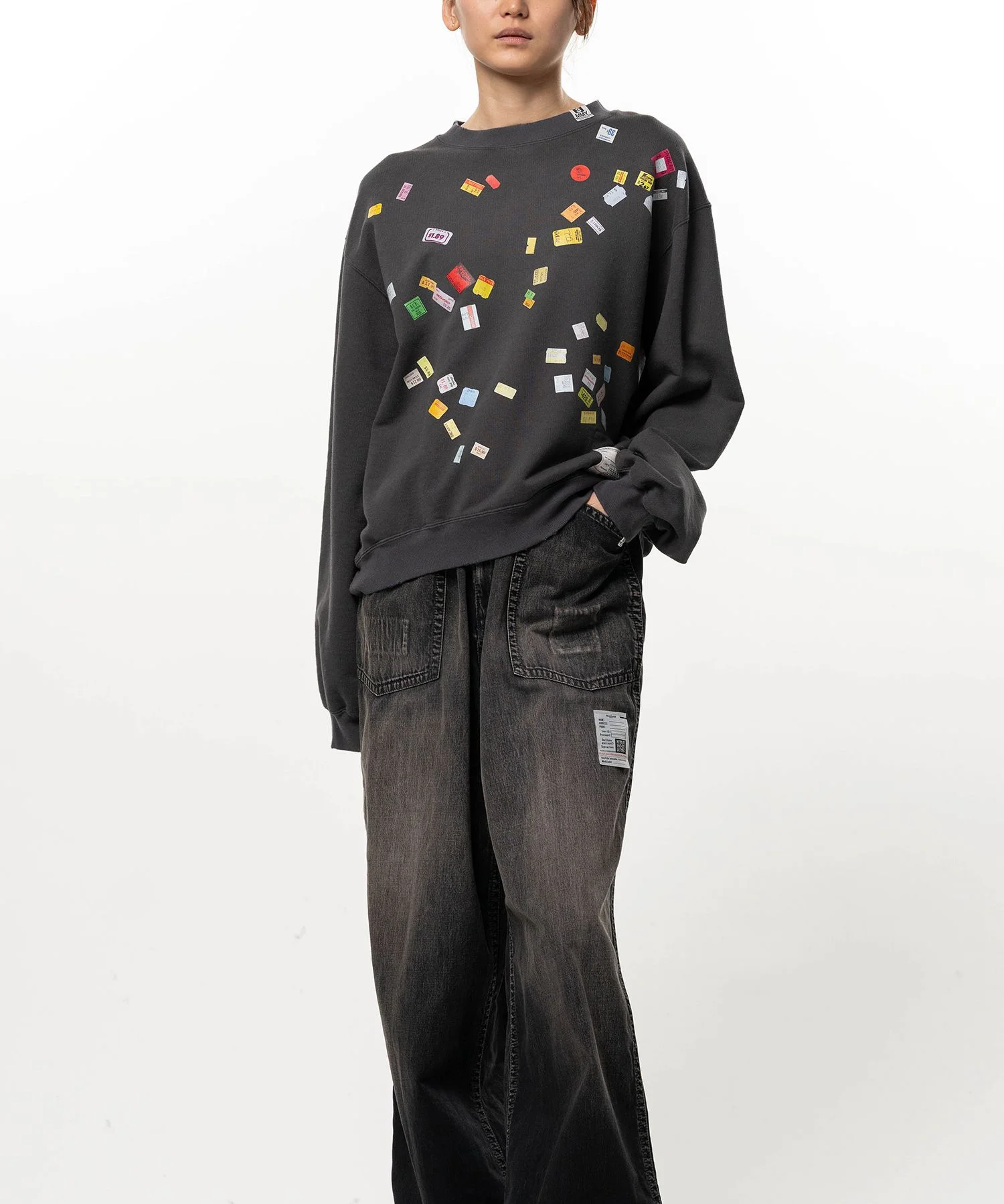 Price Tag Sticker Printed Sweatshirt - 1