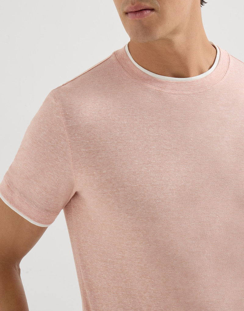 Linen and cotton jersey crew neck T-shirt with faux-layering 4