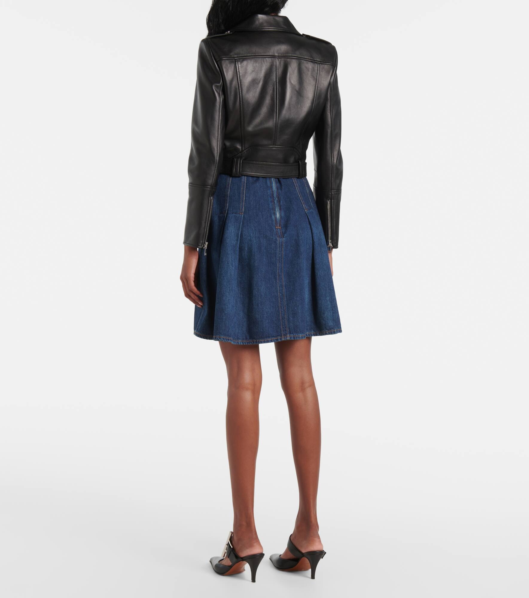 Cropped leather biker jacket - 3