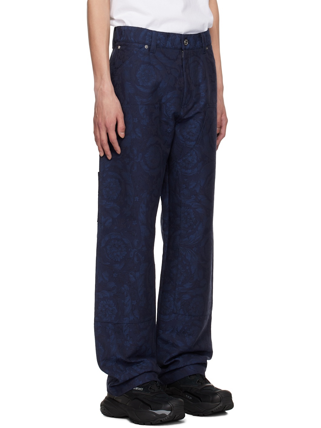 Blue Barocco Jacquard Carpenter Trousers - 2