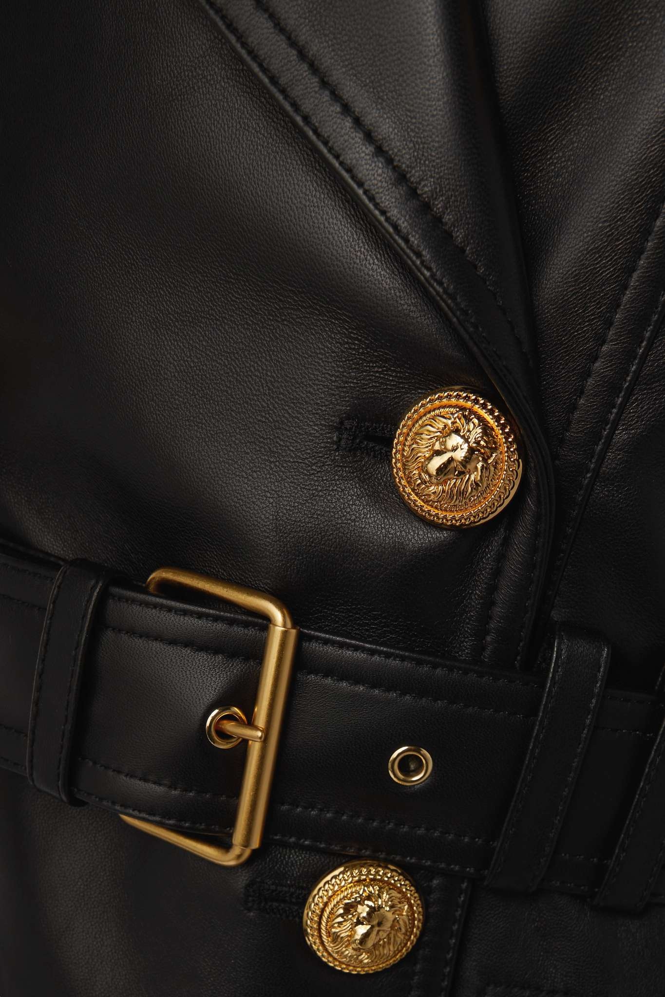 Belted double-breasted leather trench coat - 4