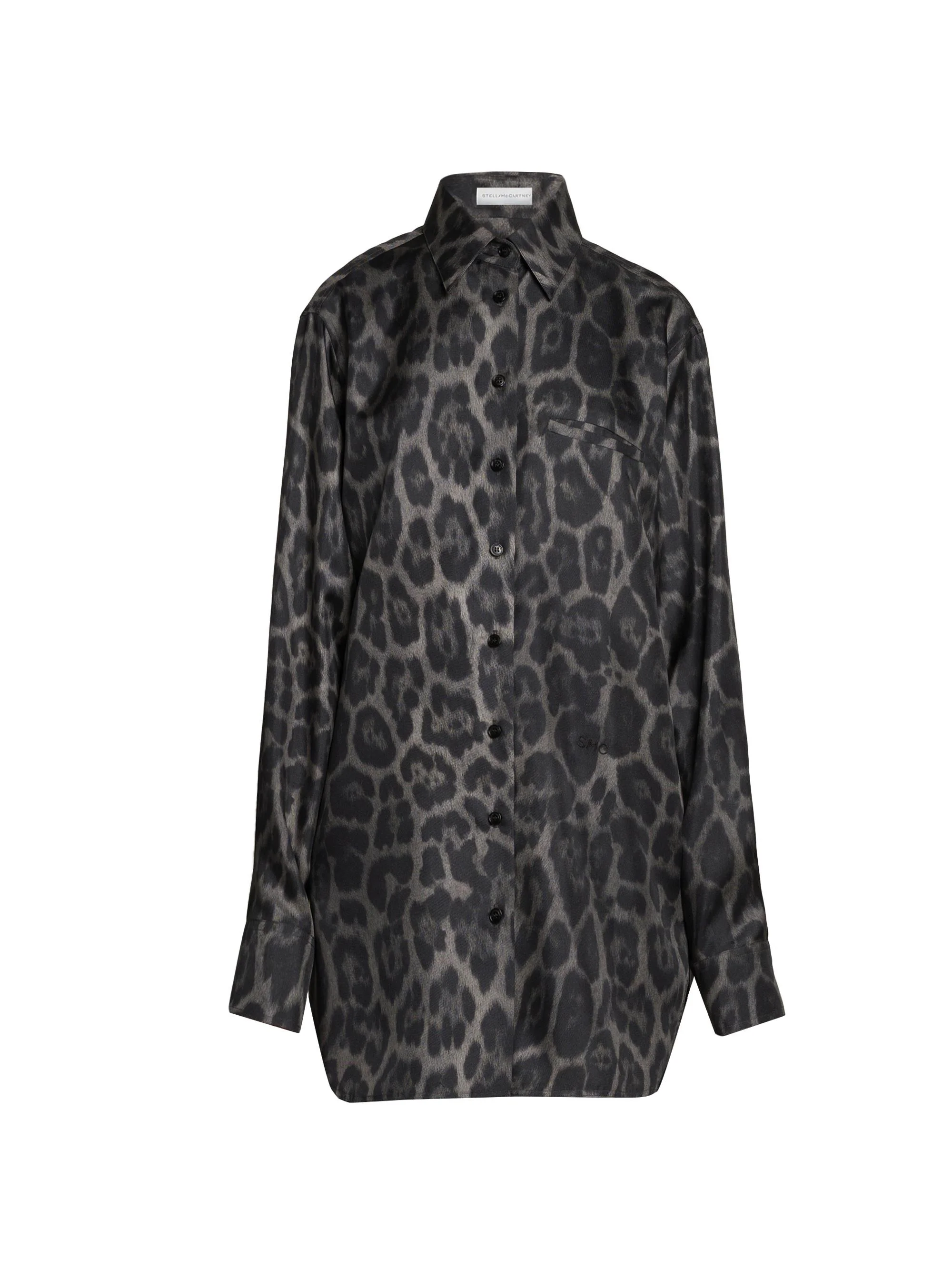 Women's Leopard Silk Button-Front Shirt - Ash Grey - 1