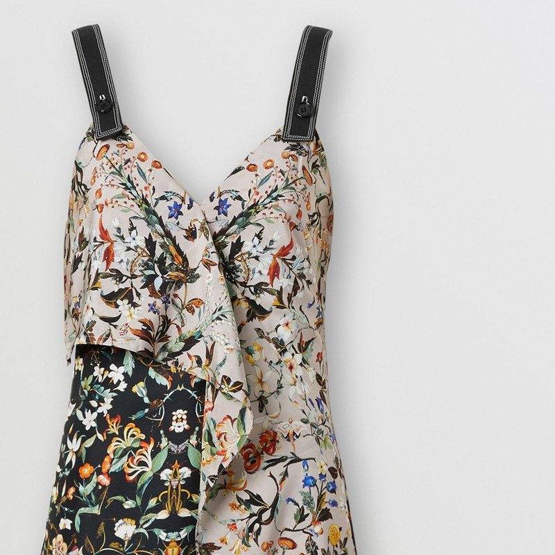 Ruffle Detail Floral Print Silk Slip Dress 8