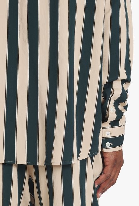 Sand-colored and dark green eco-designed striped shirt - 8