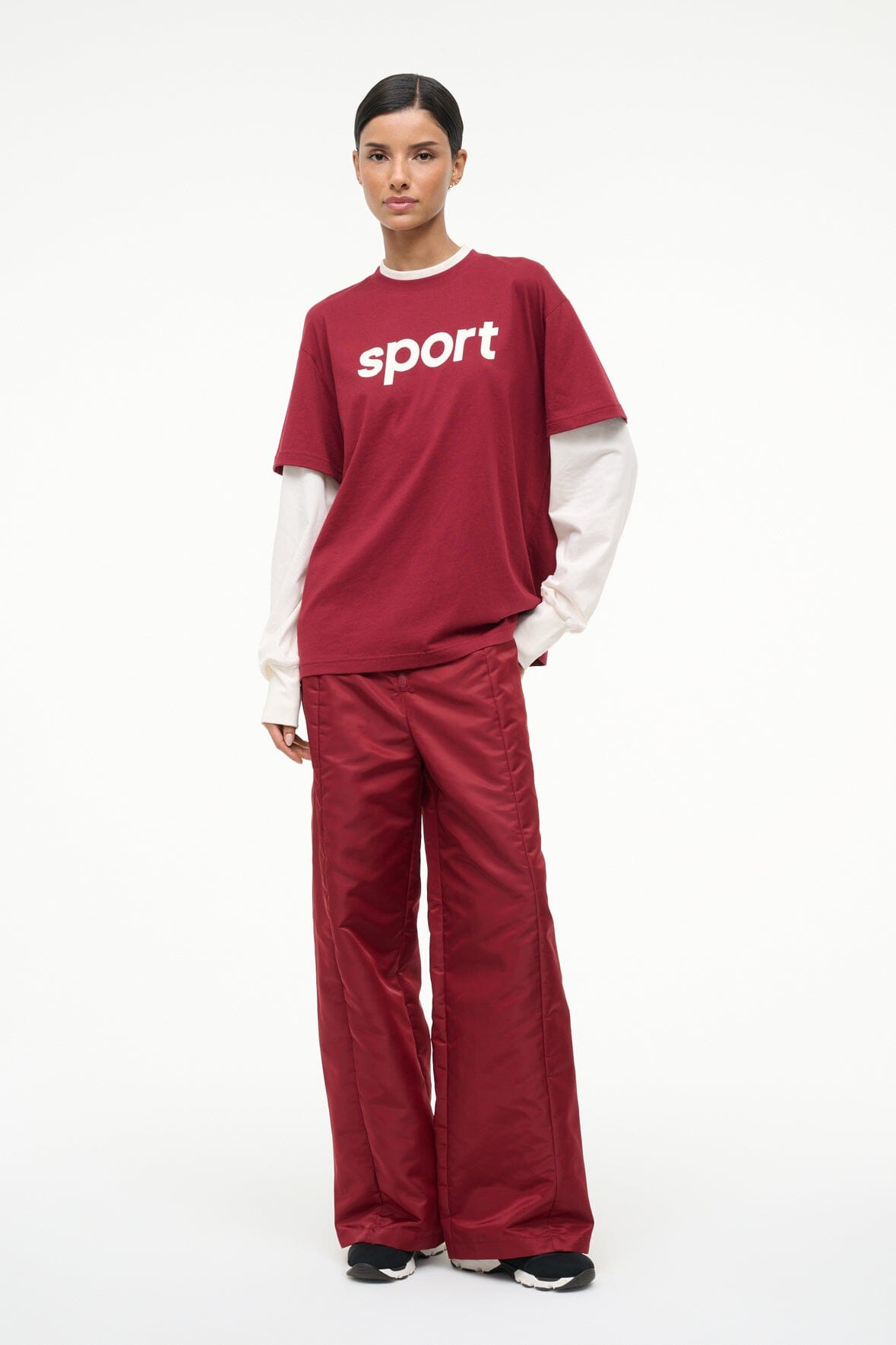 STAUD JUNIOR LONG SLEEVE TEE IVORY DEEP RED - 1