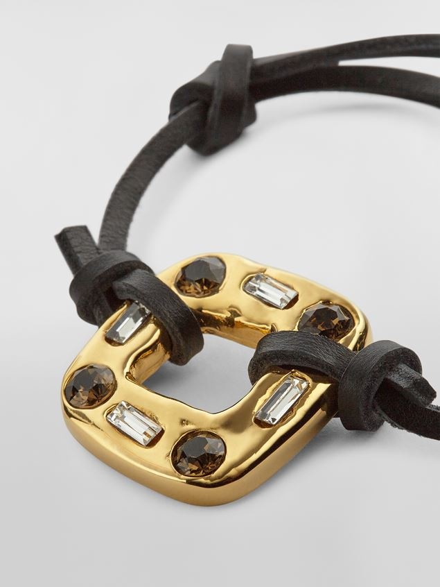 LEATHER SPARKLE BRACELET WITH GOLD-TONE METAL ELEMENT AND BI-COLOURED BEADS - 3