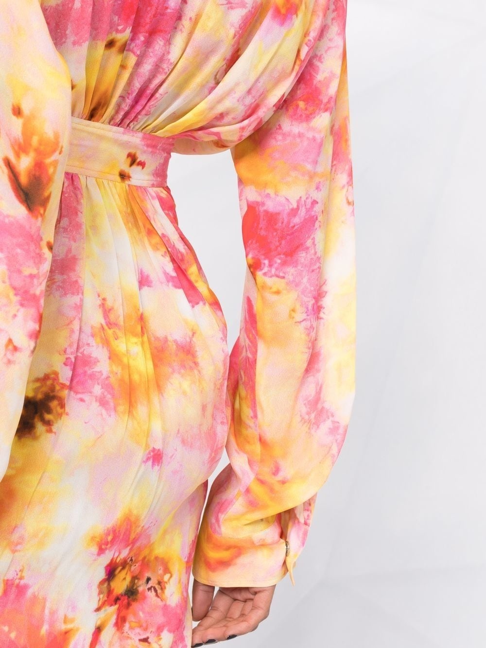 tie-dye print fitted-waist shirt dress - 3