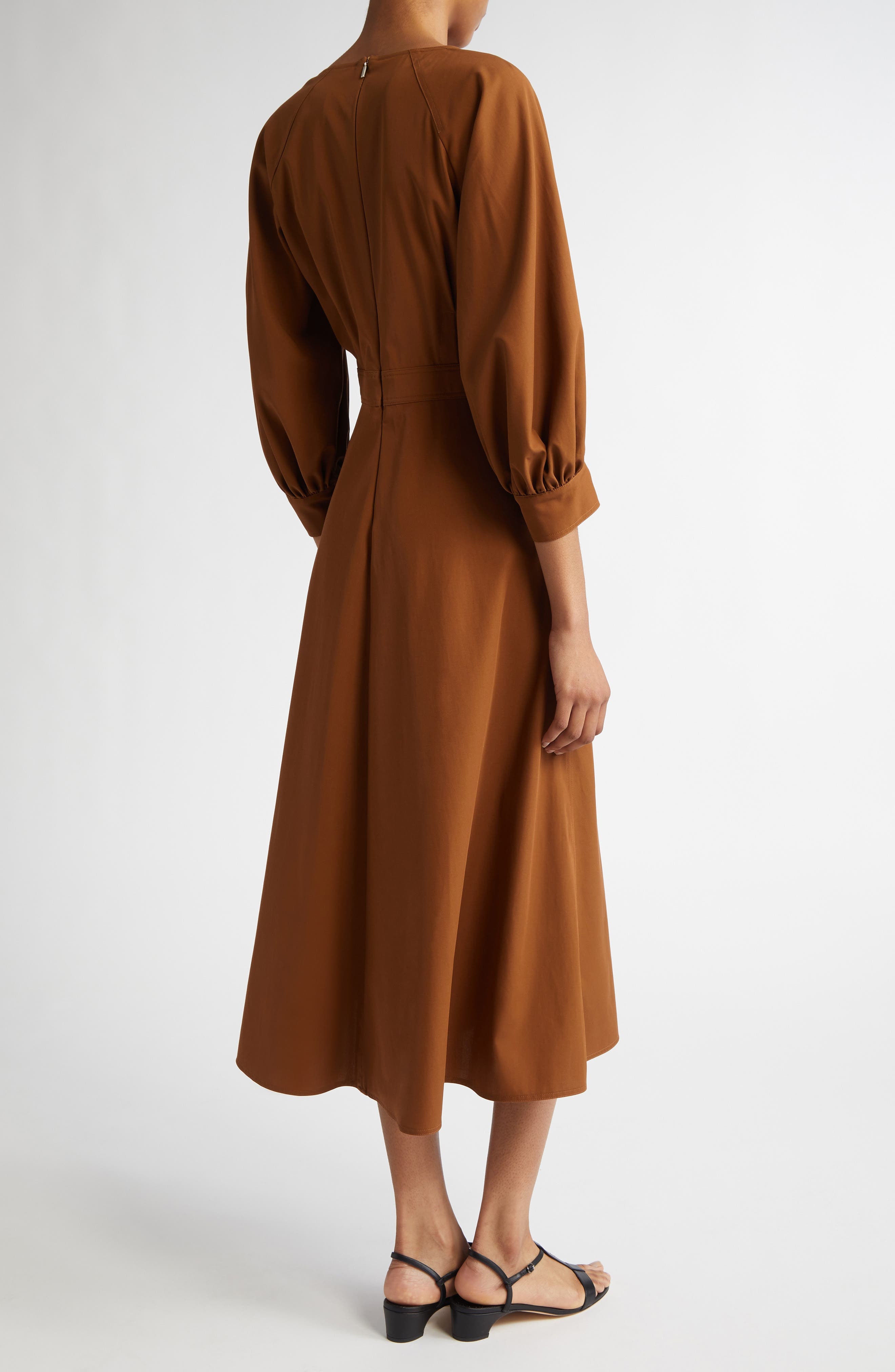 Max Mara Pedaggi Cotton Poplin Fit & Flare Dress in Tobacco at Nordstrom - 2