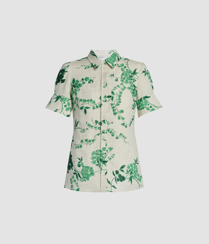 FLORAL PRINT LINEN SHORT SLEEVE SHIRT 1