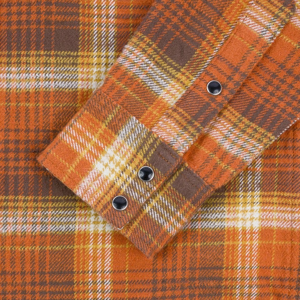 IHSH-399-ORA 12oz Slubby Heavy Flannel Check Western Shirt - Orange - 9