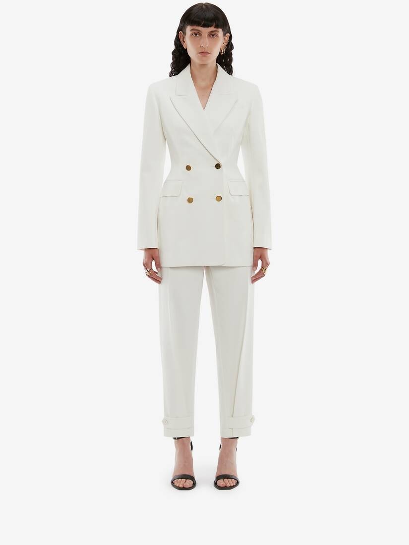 Double Breasted Cotton Gabardine Jacket in Optical White - 2