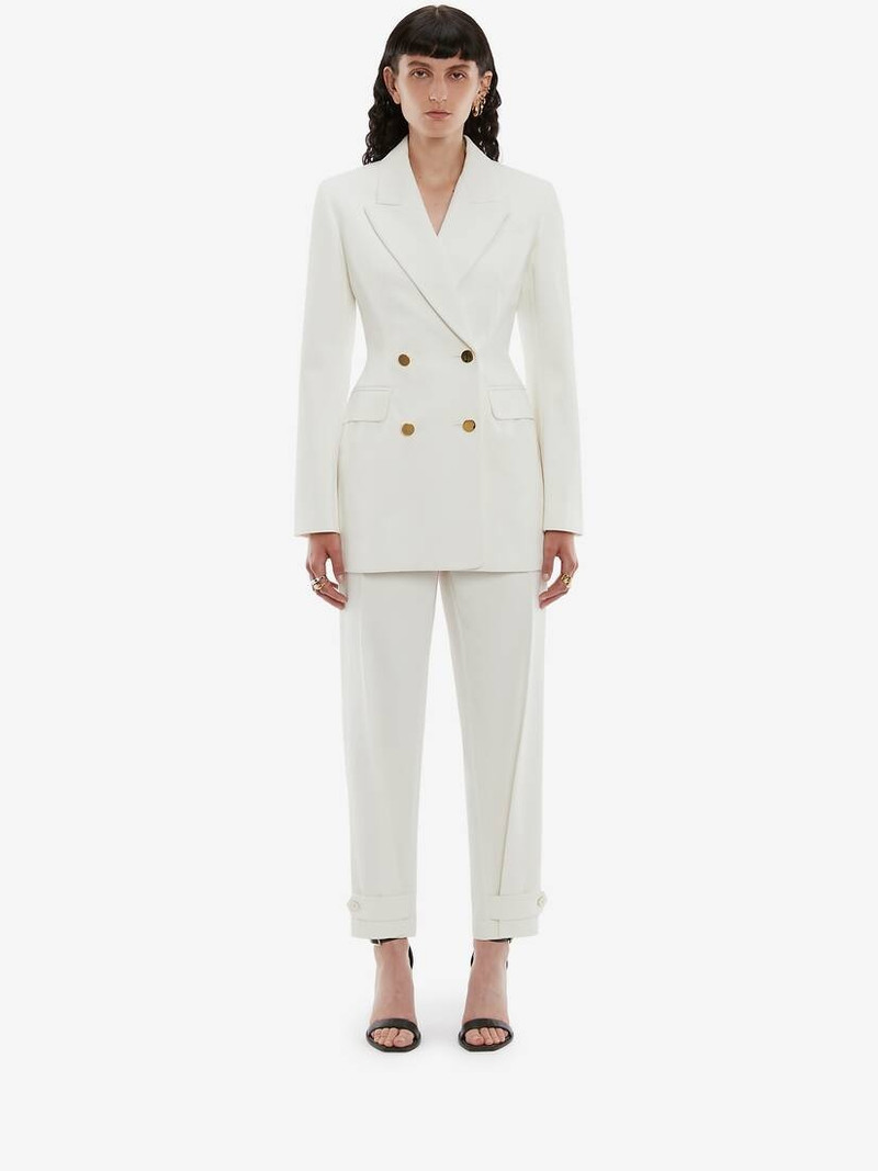 Alexander McQueen Double Breasted Cotton Gabardine Jacket in Optical White outlook