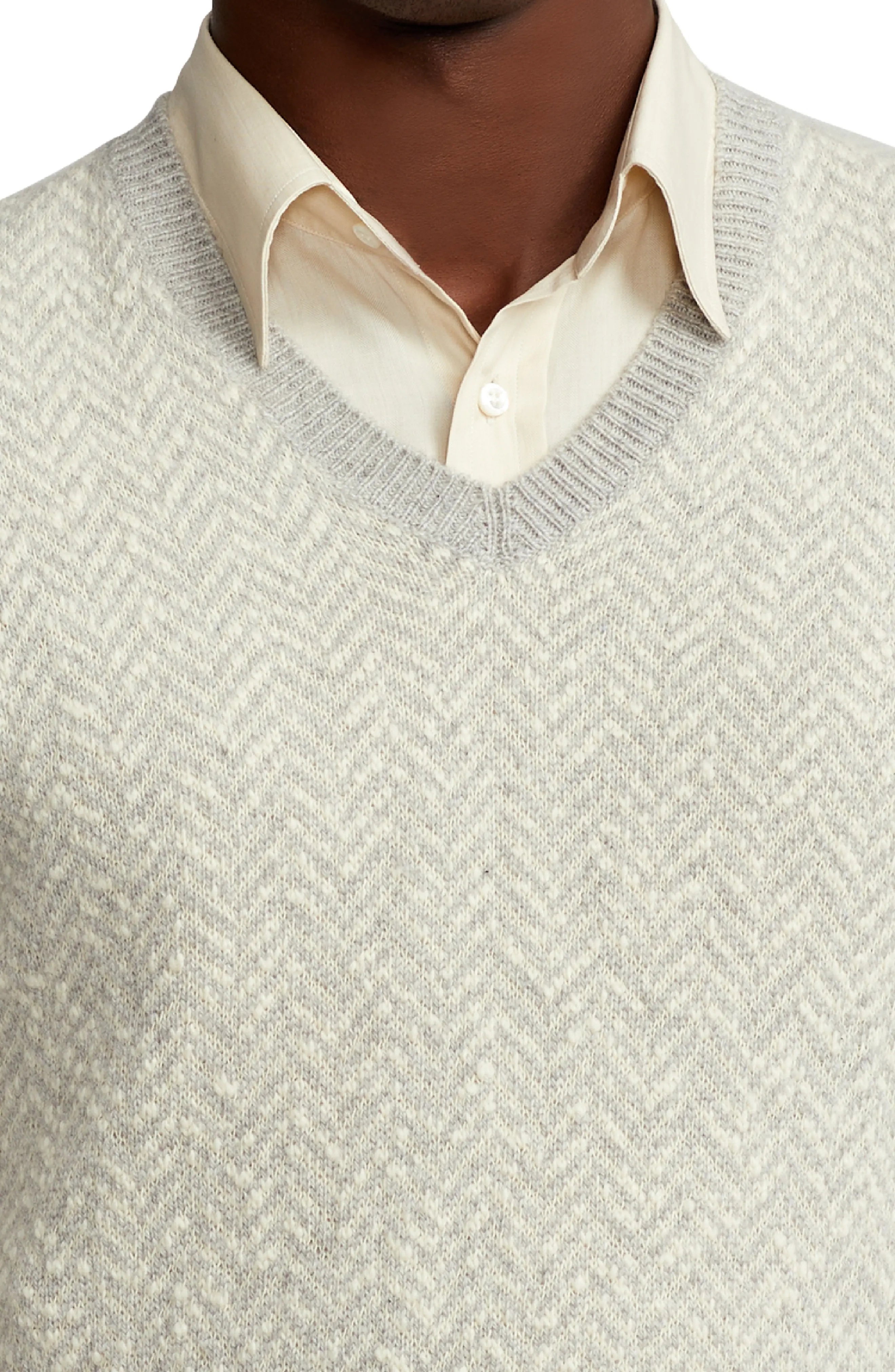 Herringbone Cashmere V-Neck Sweater - 4