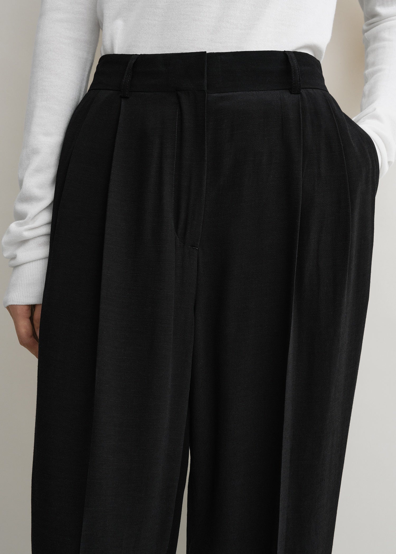 Double-pleat straight trousers black - 5