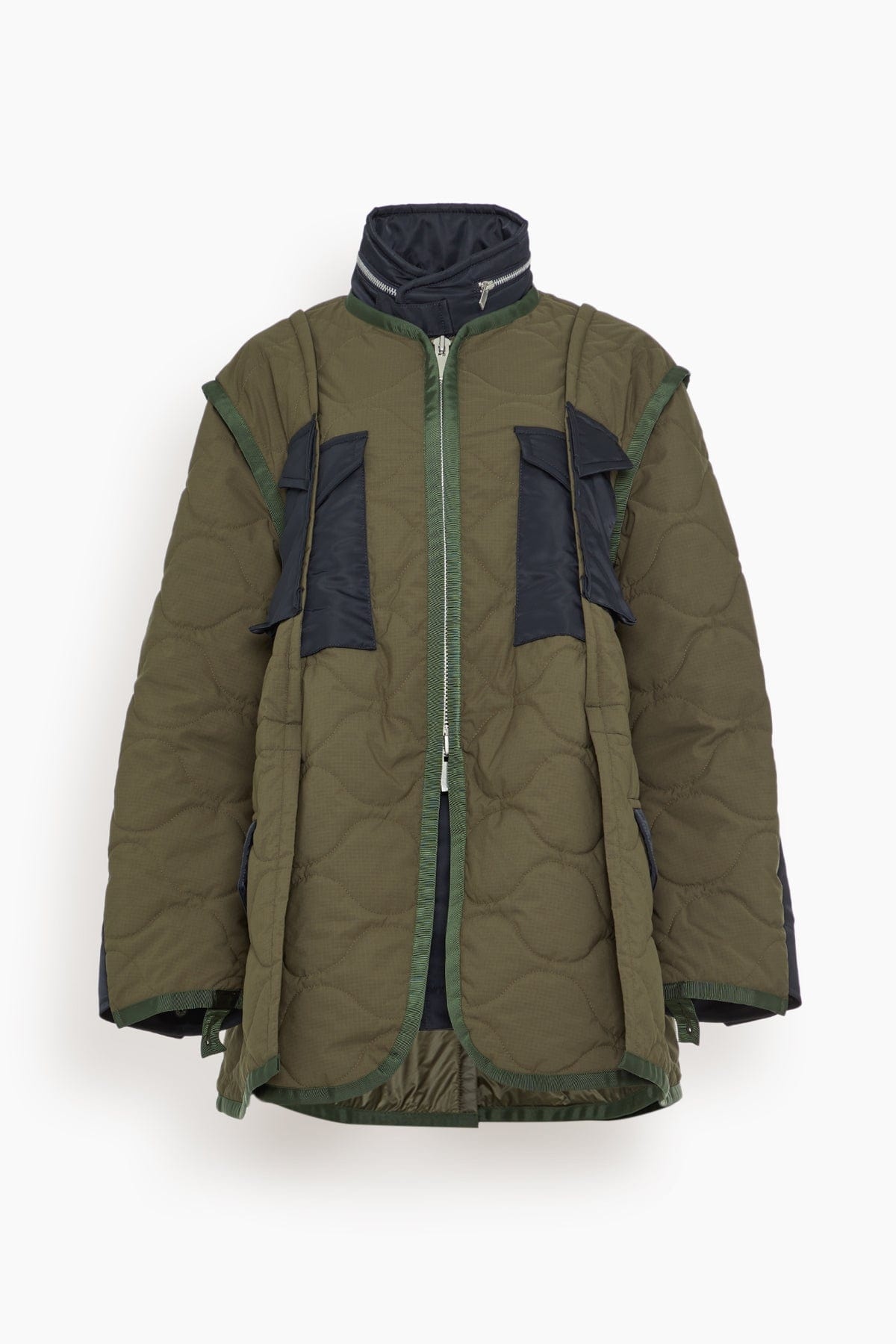 Rip Stop Quilted Coat in Khaki/Dark Navy - 1