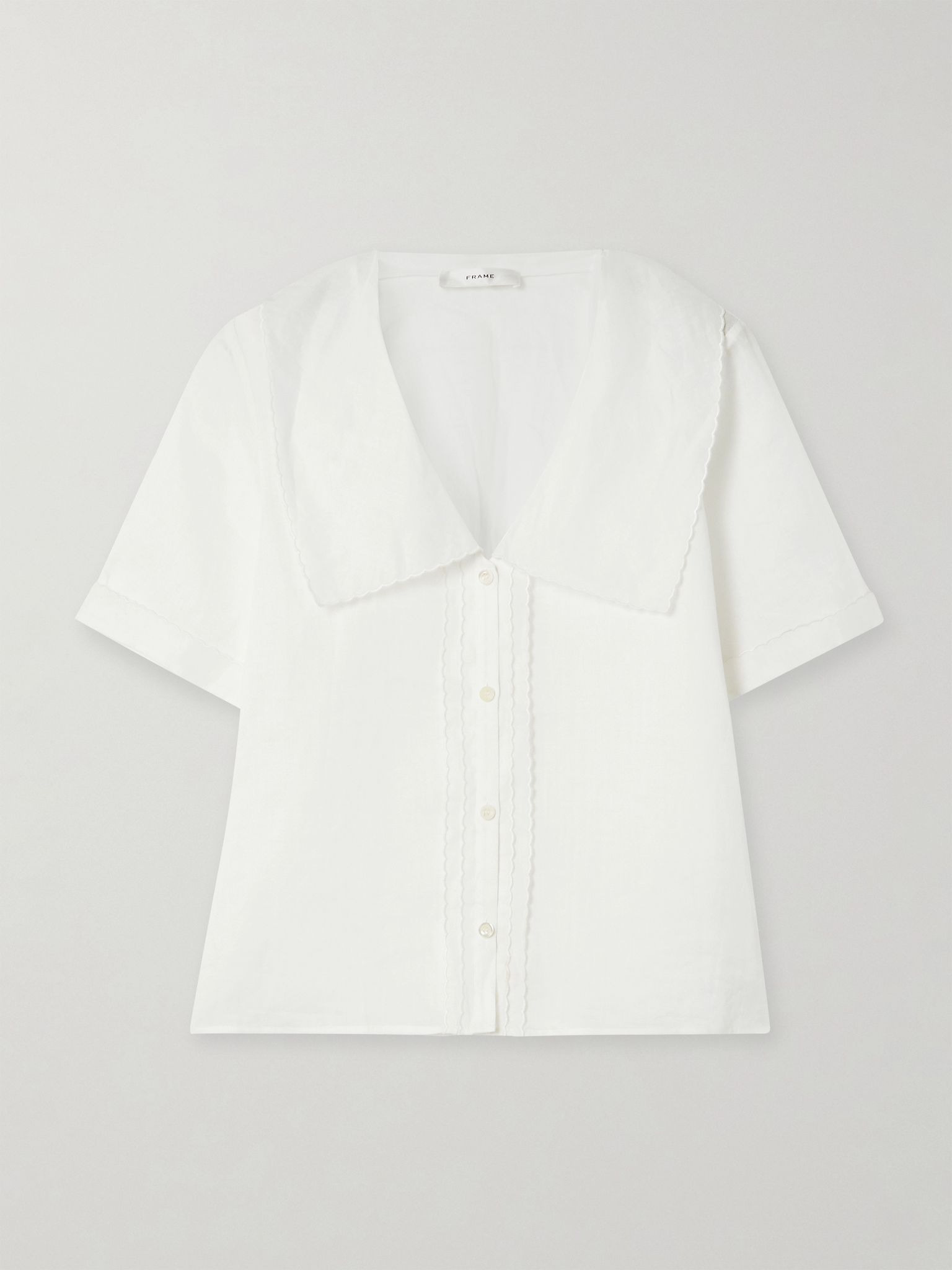 Scalloped ramie-voile blouse White - 1