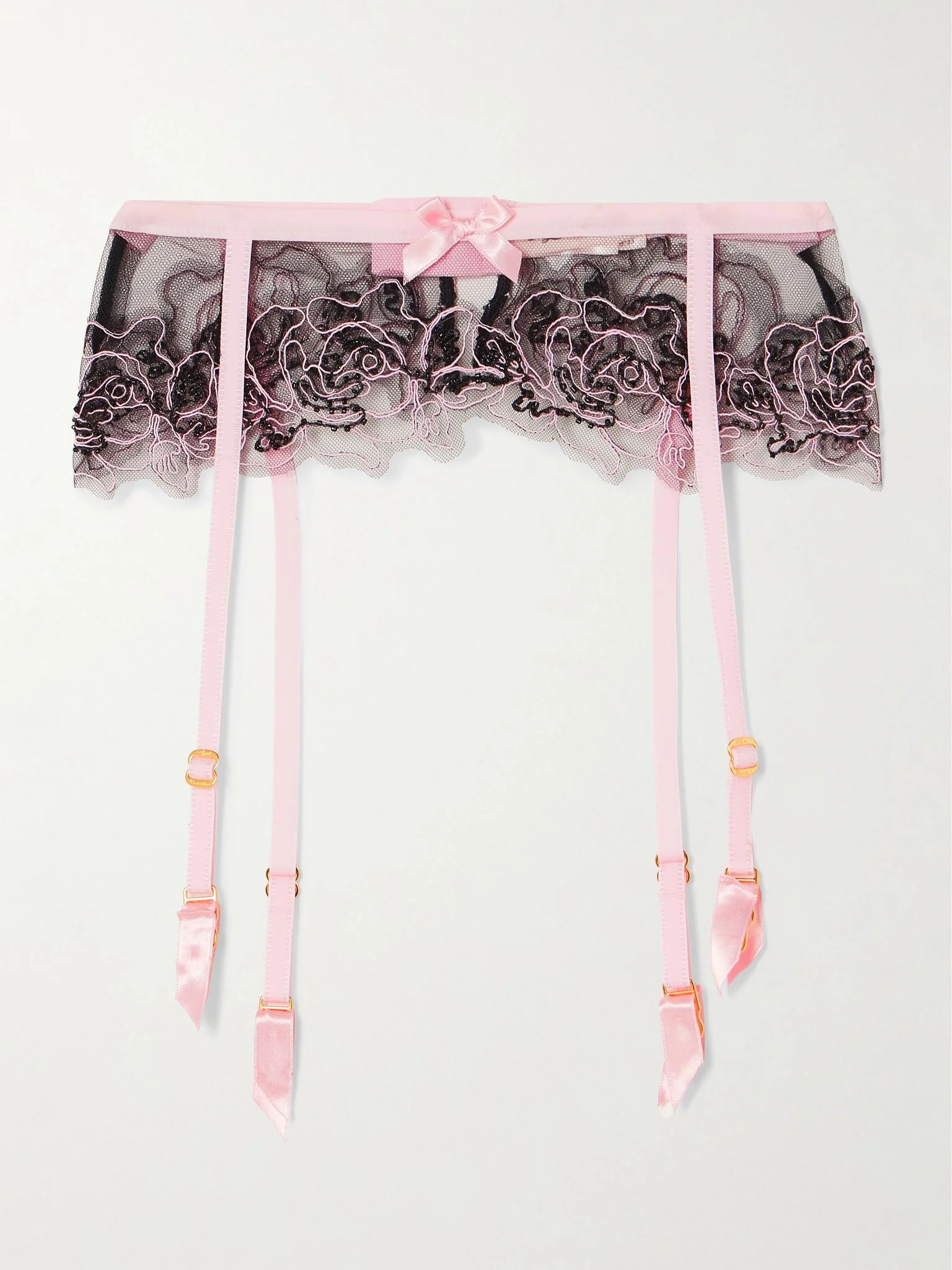 Lindie embellished embroidered tulle suspender belt Pink - 1