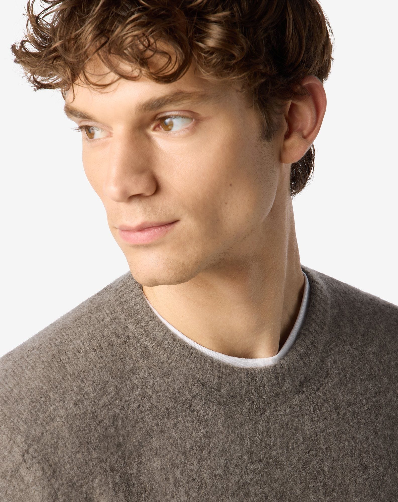 Melange taupe crew neck made from superfine merino wool - 4