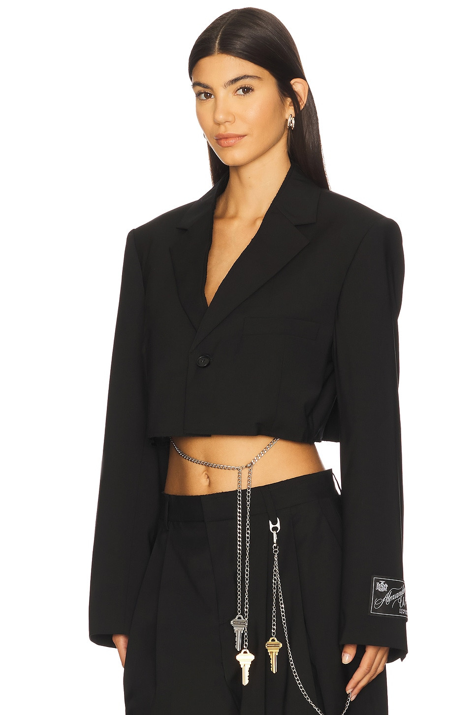 Cropped Blazer With Chain - 2