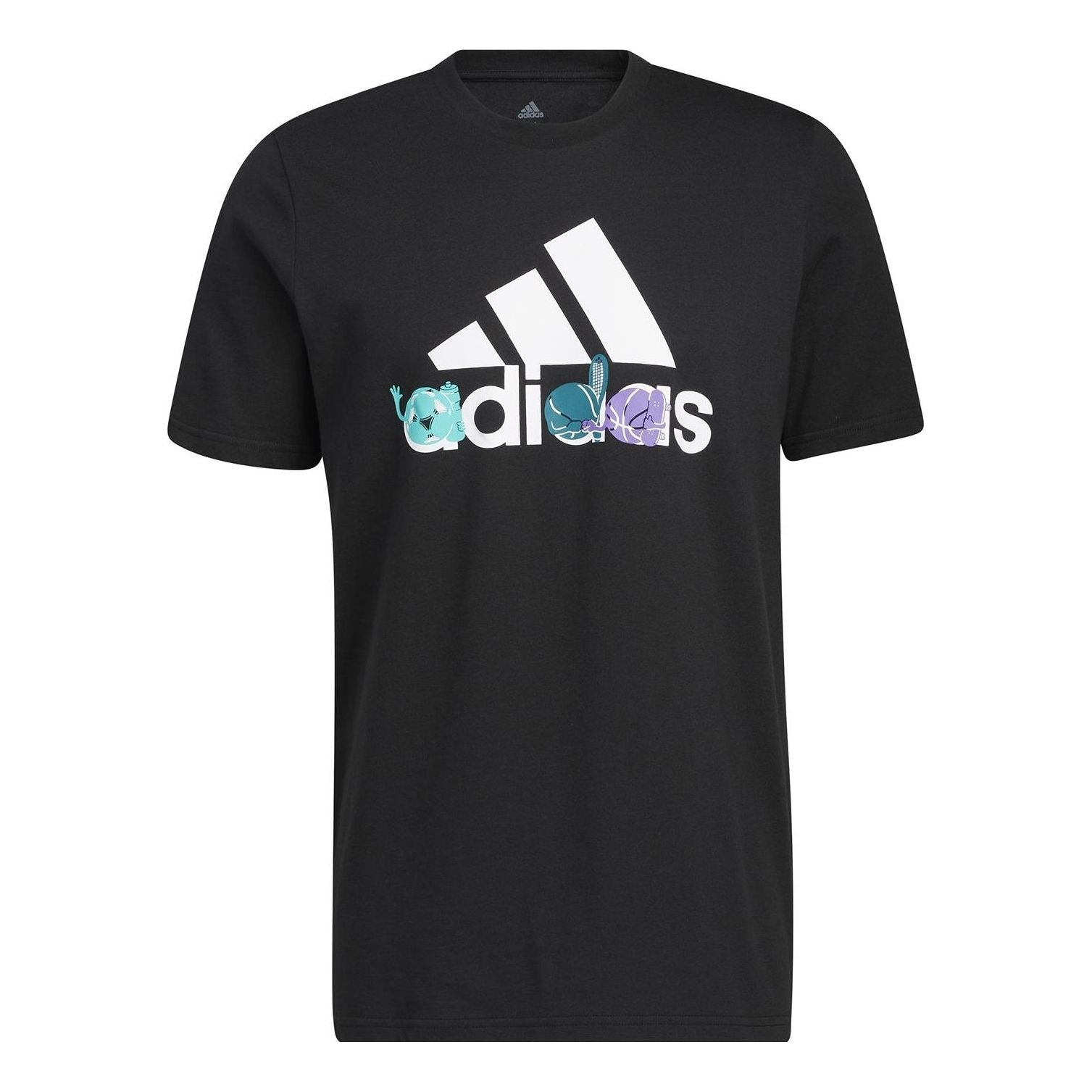 Men's adidas Logo Cartoon Pattern Printing Round Neck Short Sleeve Black T-Shirt HE4837 - 1