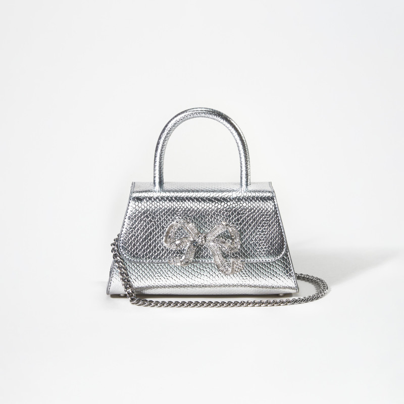 Silver Python Diamante Bow Mini Bag 4