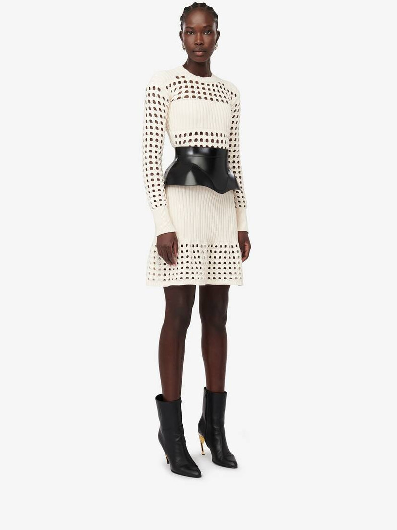 Women's Knitted Mesh Mini Dress in Ivory 3
