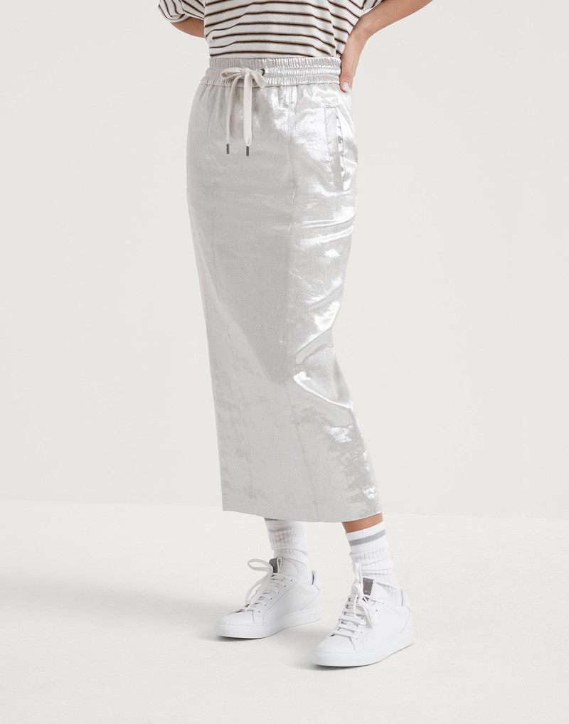 Sparkling linen gabardine midi track skirt 1