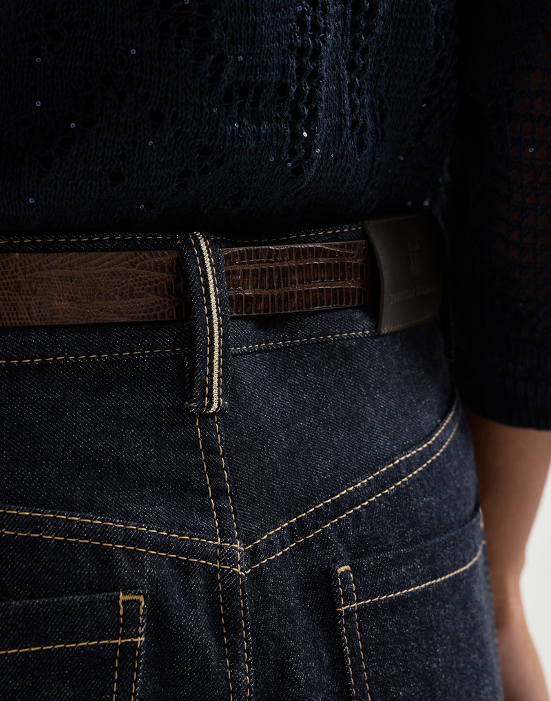 No-fade denim long Bermuda shorts with monili 4