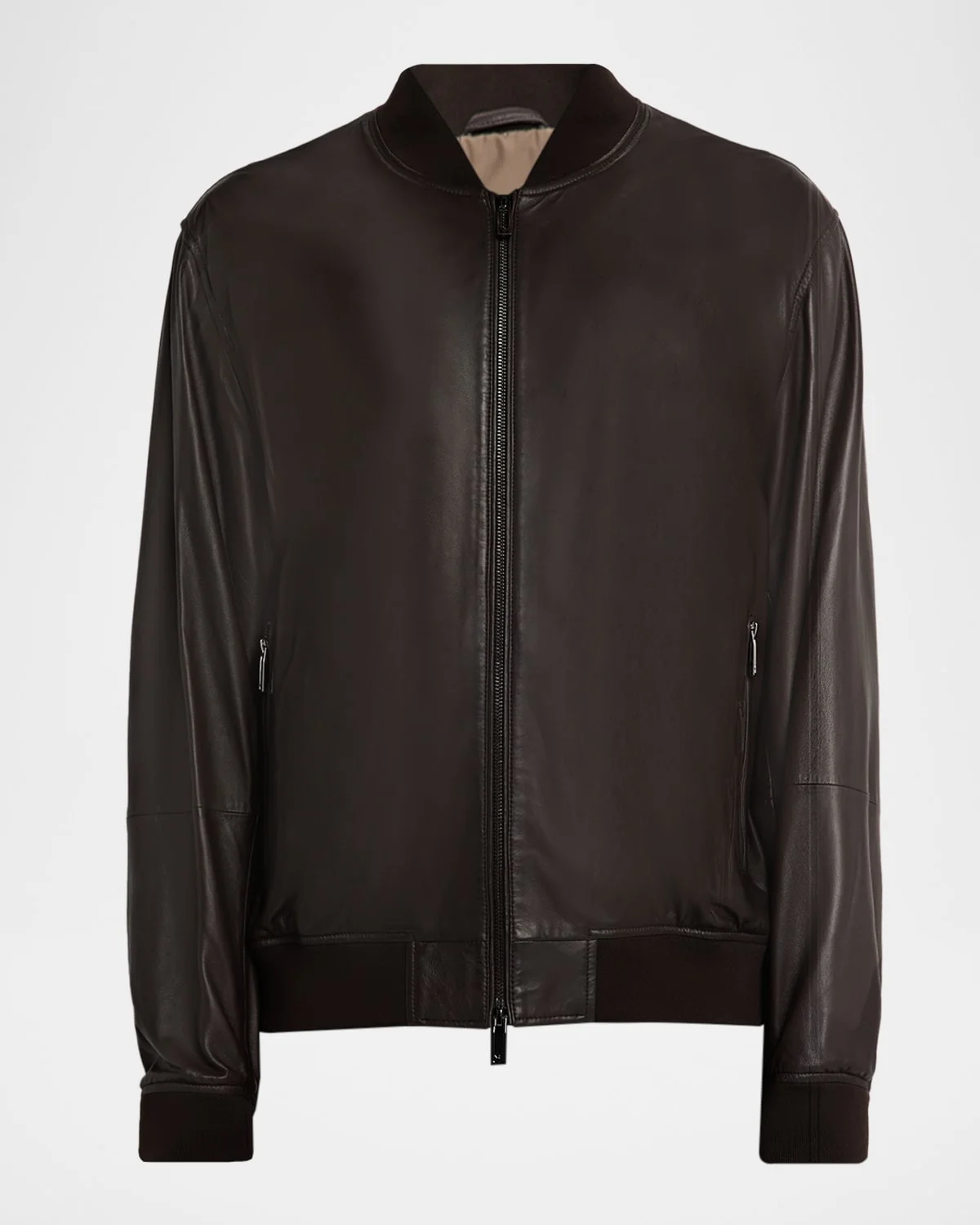 Men's Leather Knit-Trim Jacket - 1