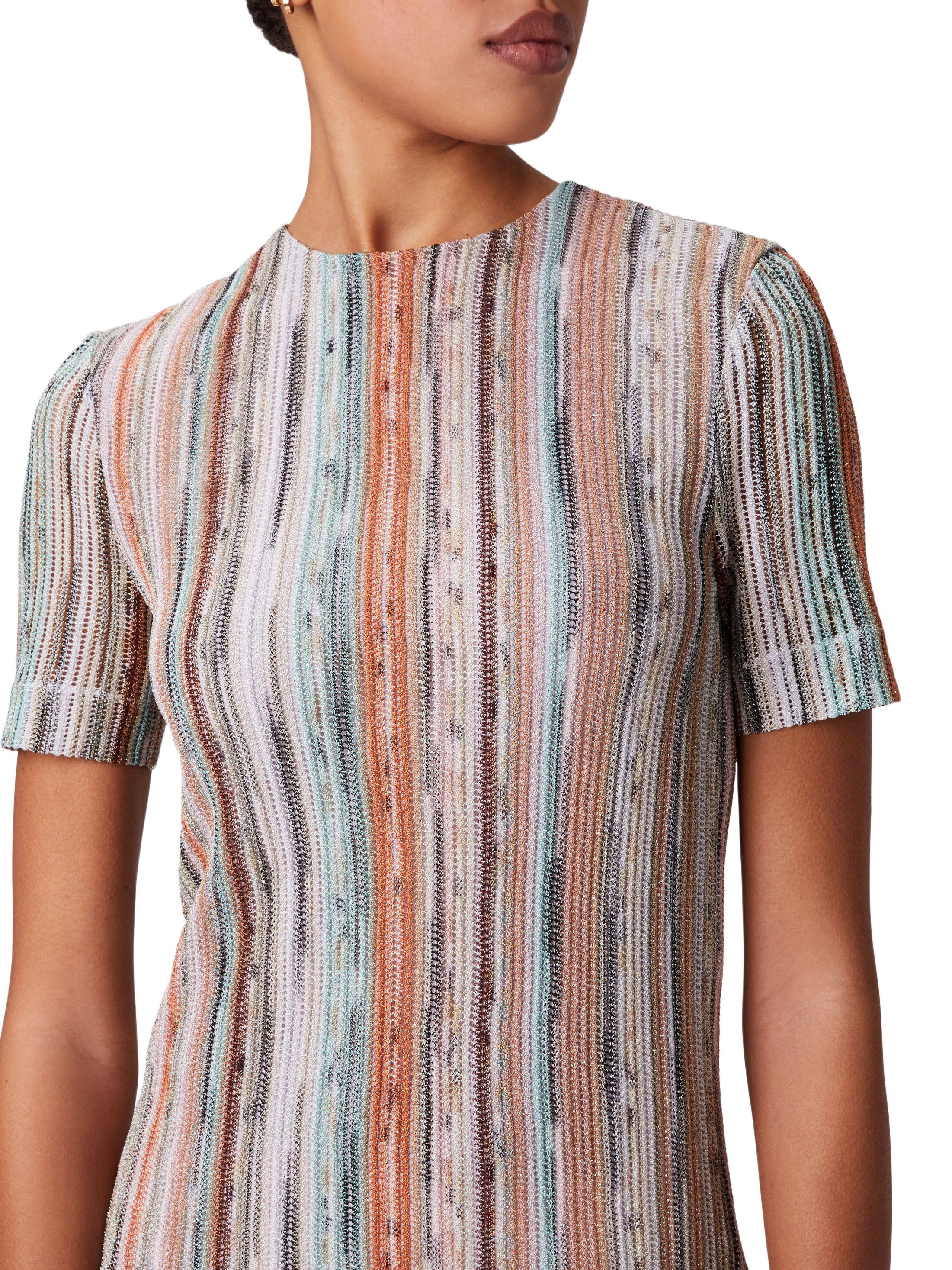 Missoni Short-sleeved Mini-dress In Striped Lamé Slub Viscose in Orange Multi at Nordstrom - 4