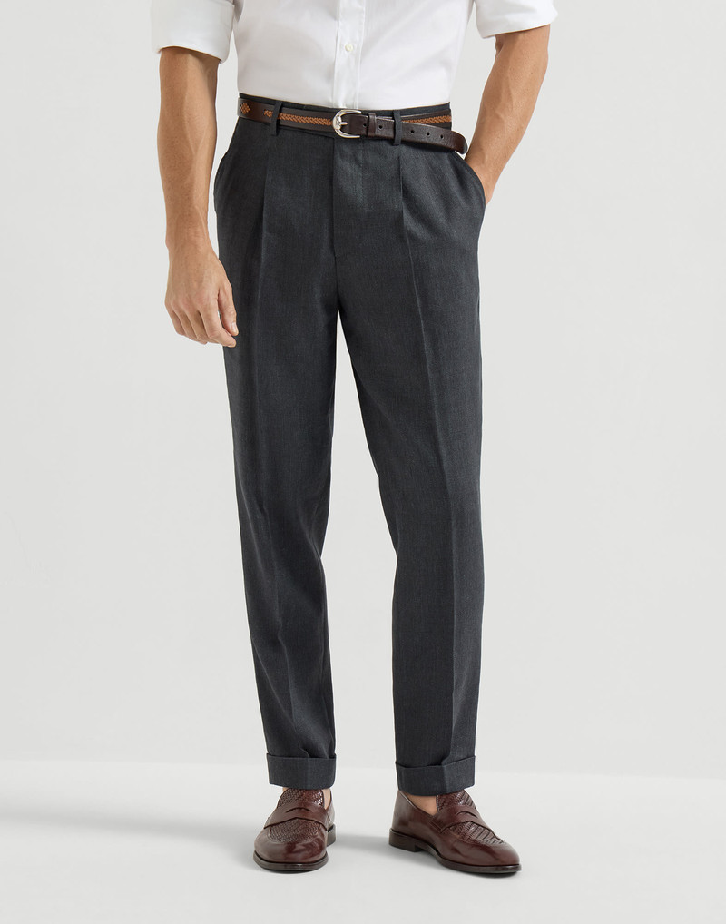 Linen and virgin wool chevron trousers with pleat 2