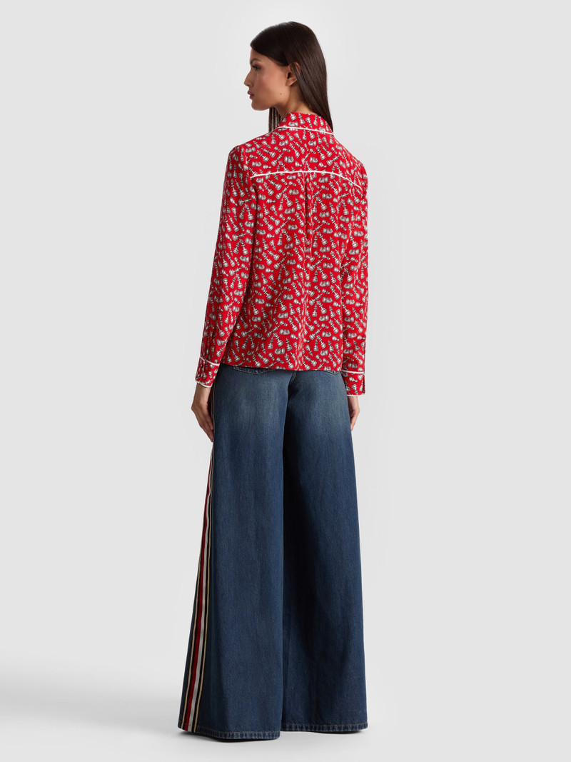 Alice + Olivia WILLA SILK BLOUSE WITH PIPING outlook