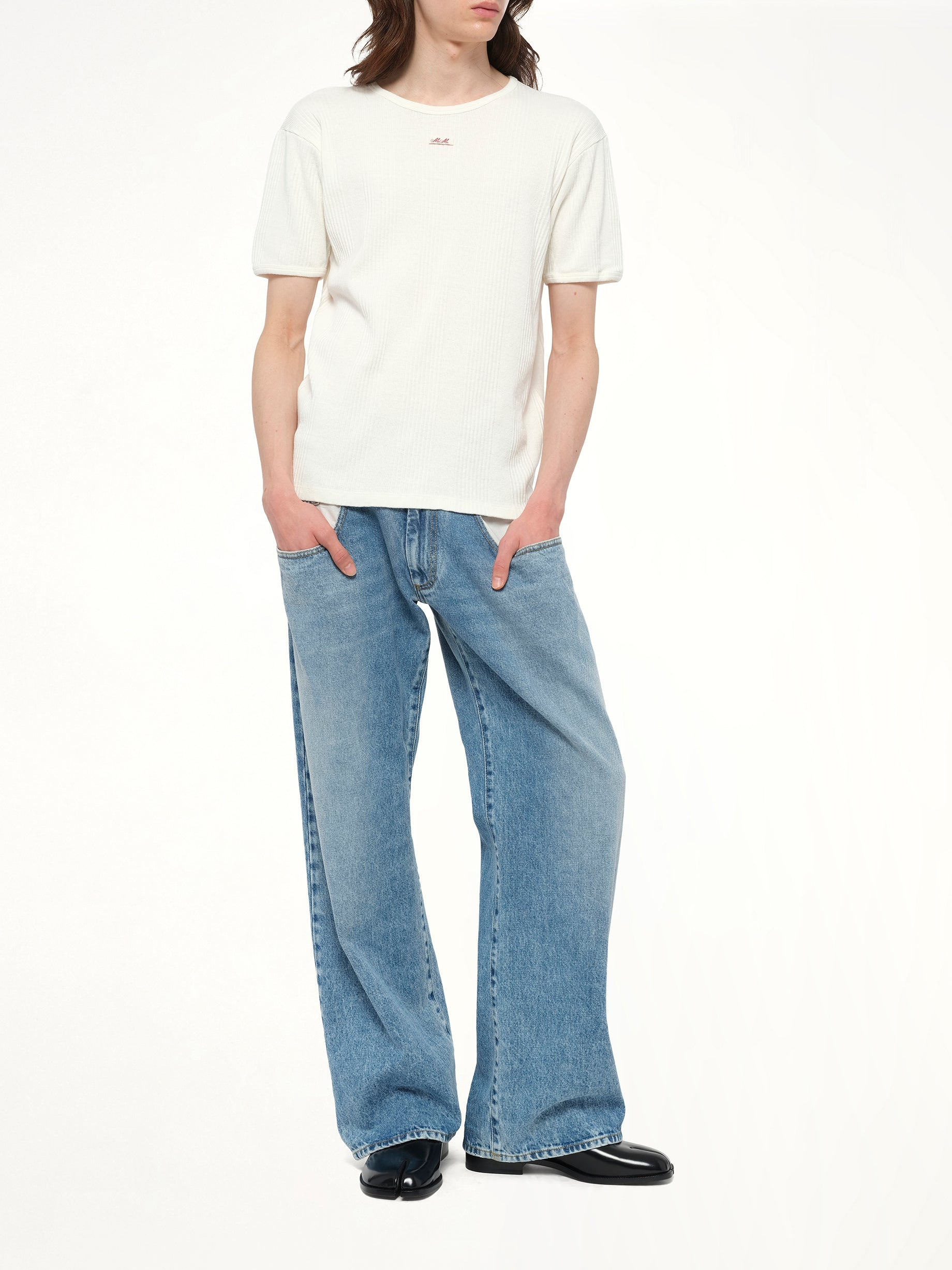Rib T-Shirt in Off White - 4