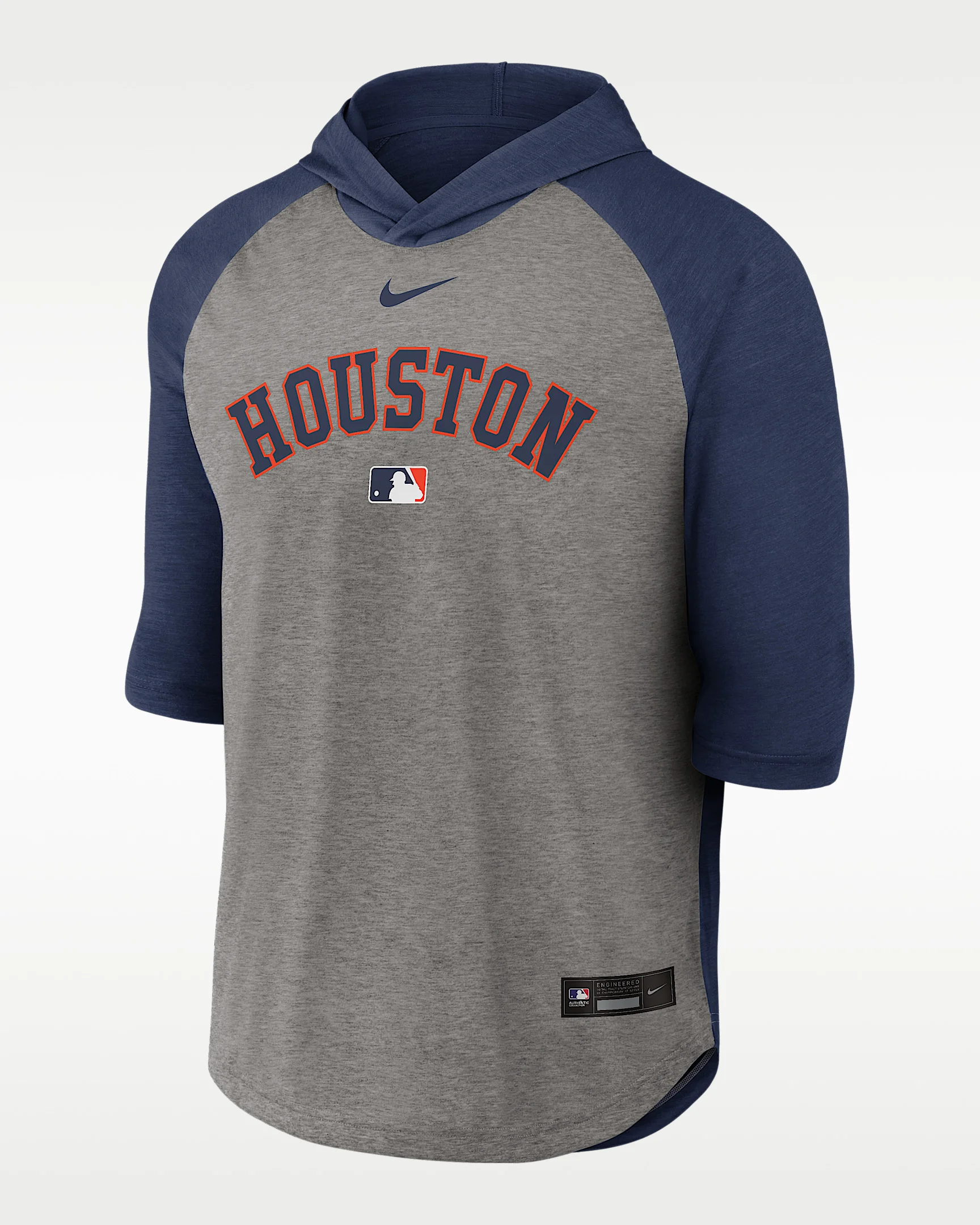 Houston Astros Authentic Collection Flux Men's Nike Dri-FIT MLB 3/4-Sleeve Hooded T-Shirt - 1