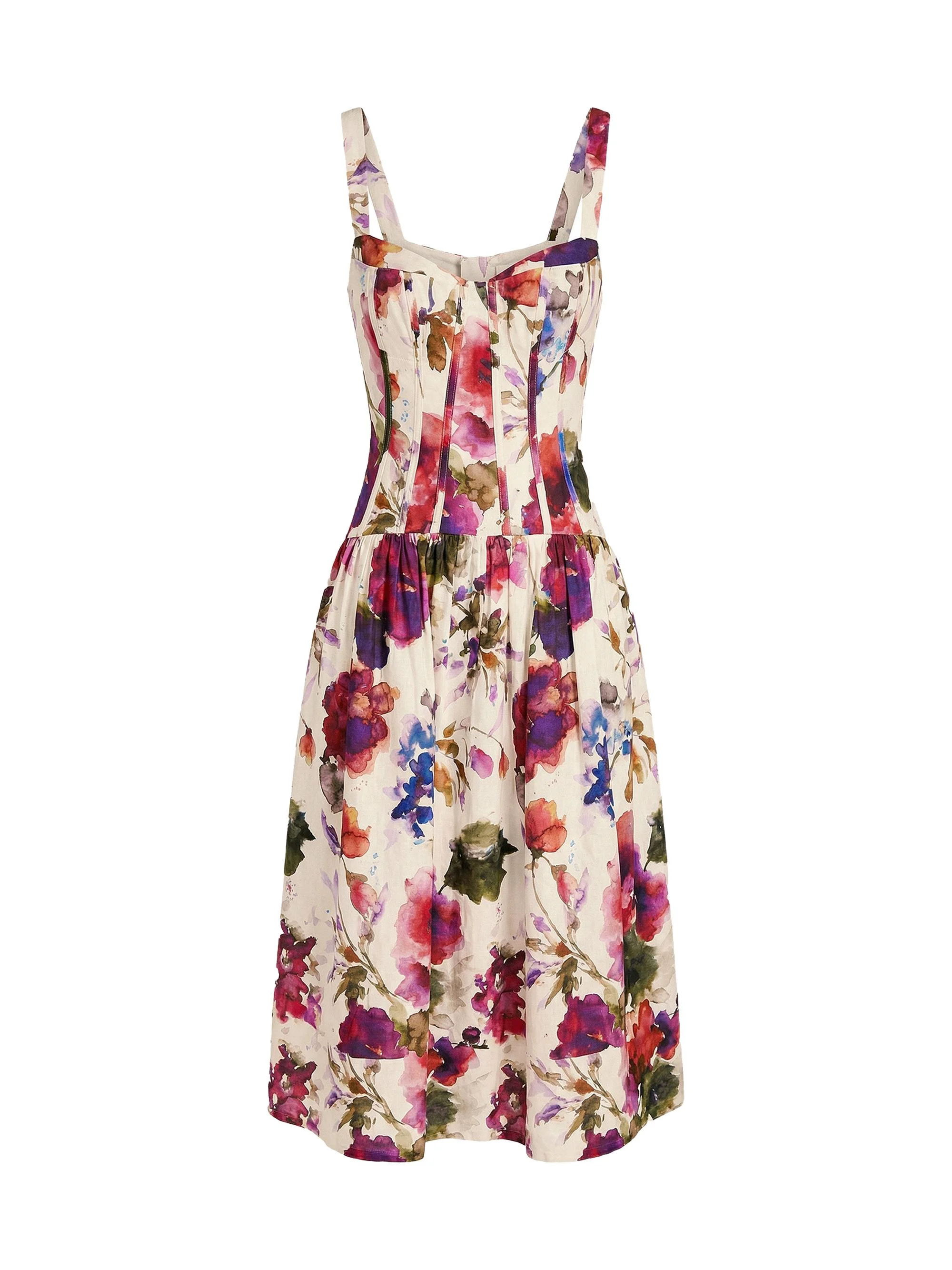Women's Makenna Floral Linen-Blend Midi-Dress - Watercolor Floral - 1