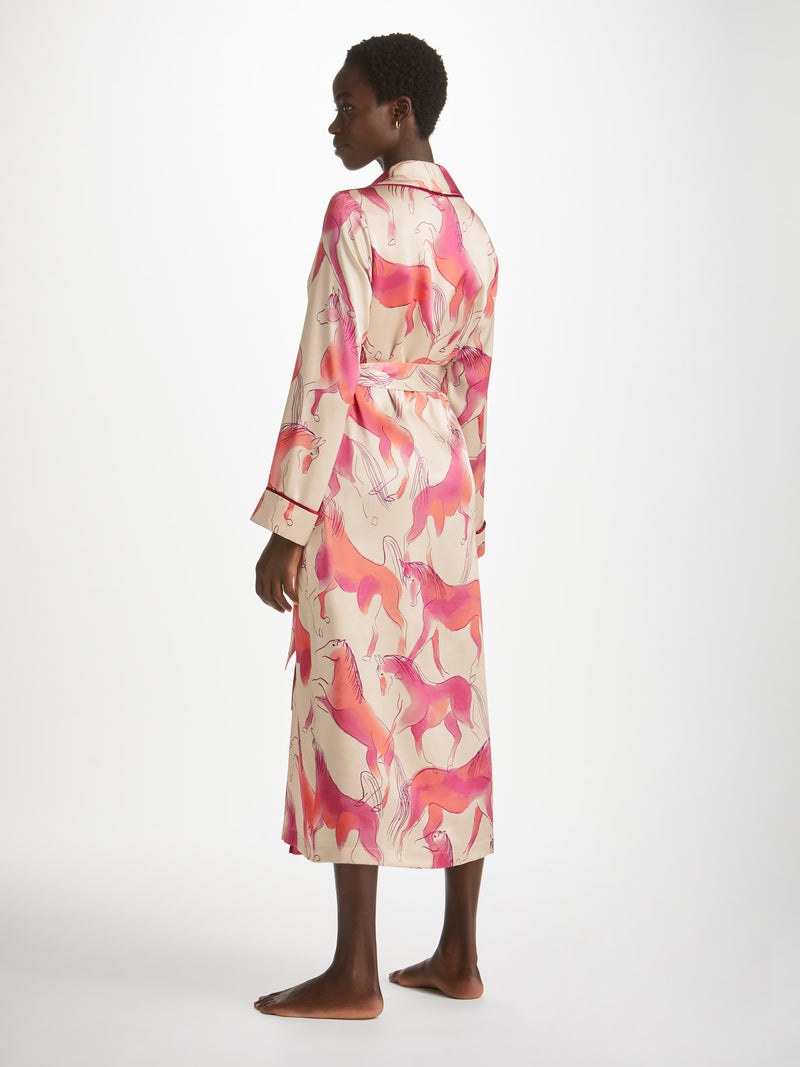 Women's Long Dressing Gown Brindisi 96 Silk Satin Cream - 4