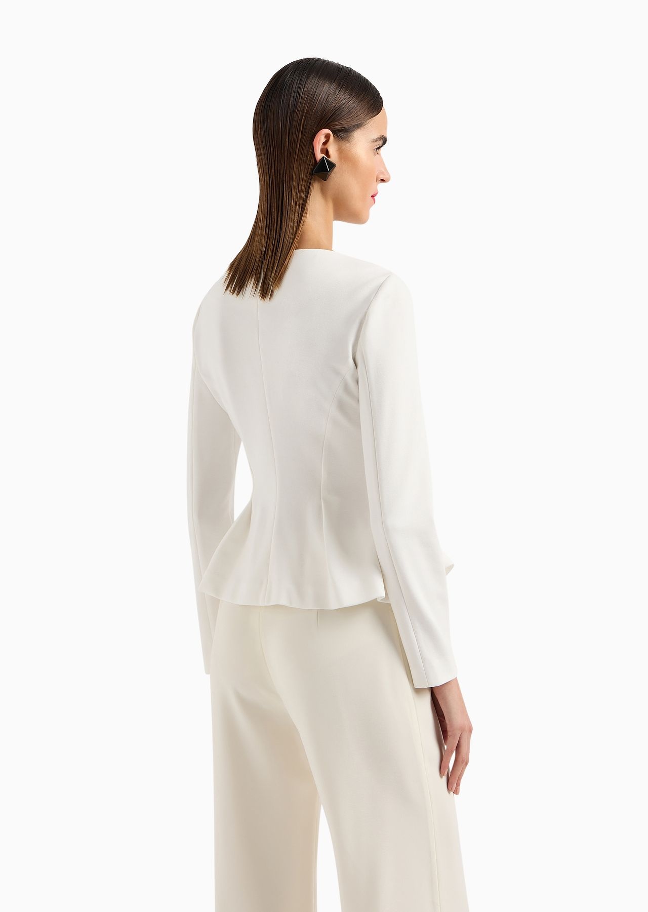 Flared single-breasted jacket in stretch Milano-stitch fabric - 3