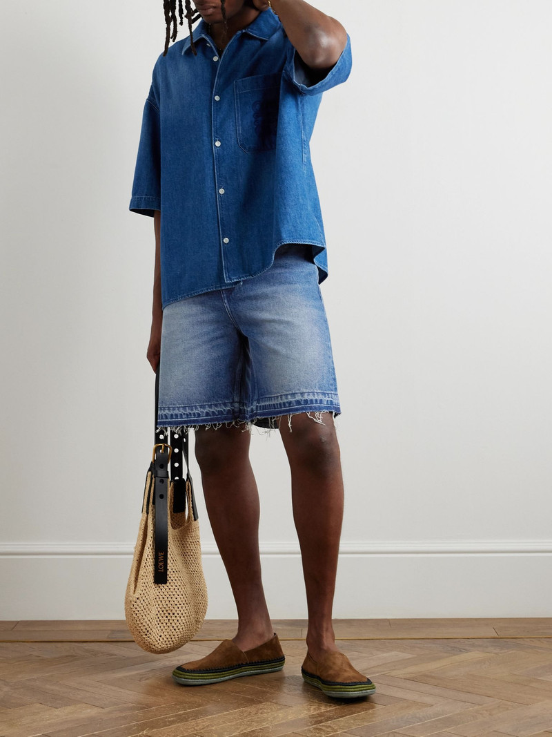 Loewe + Paula's Ibiza Straight-Leg Distressed Denim Shorts Beige outlook