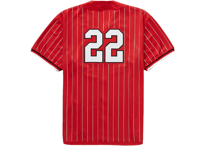 Supreme Supreme Rhinestone Stripe Baseball Jersey Red outlook
