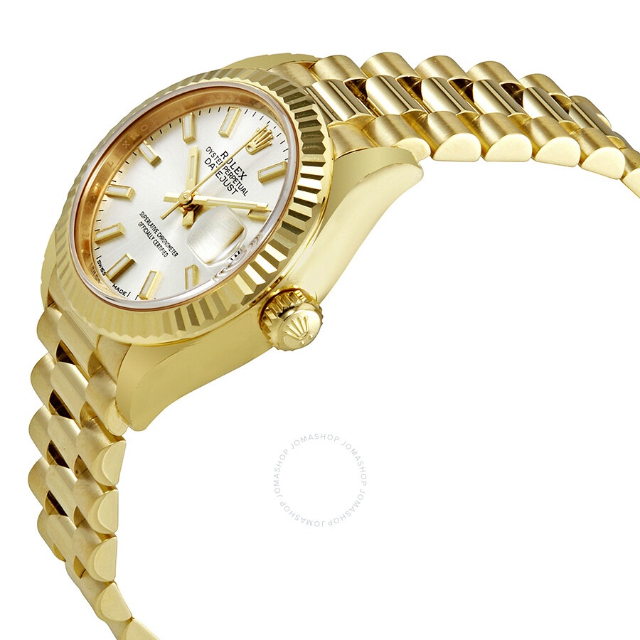 Rolex Lady-Datejust 28 Silver Dial 18K Yellow Gold President Automatic Ladies Watch 279178SSP - 2