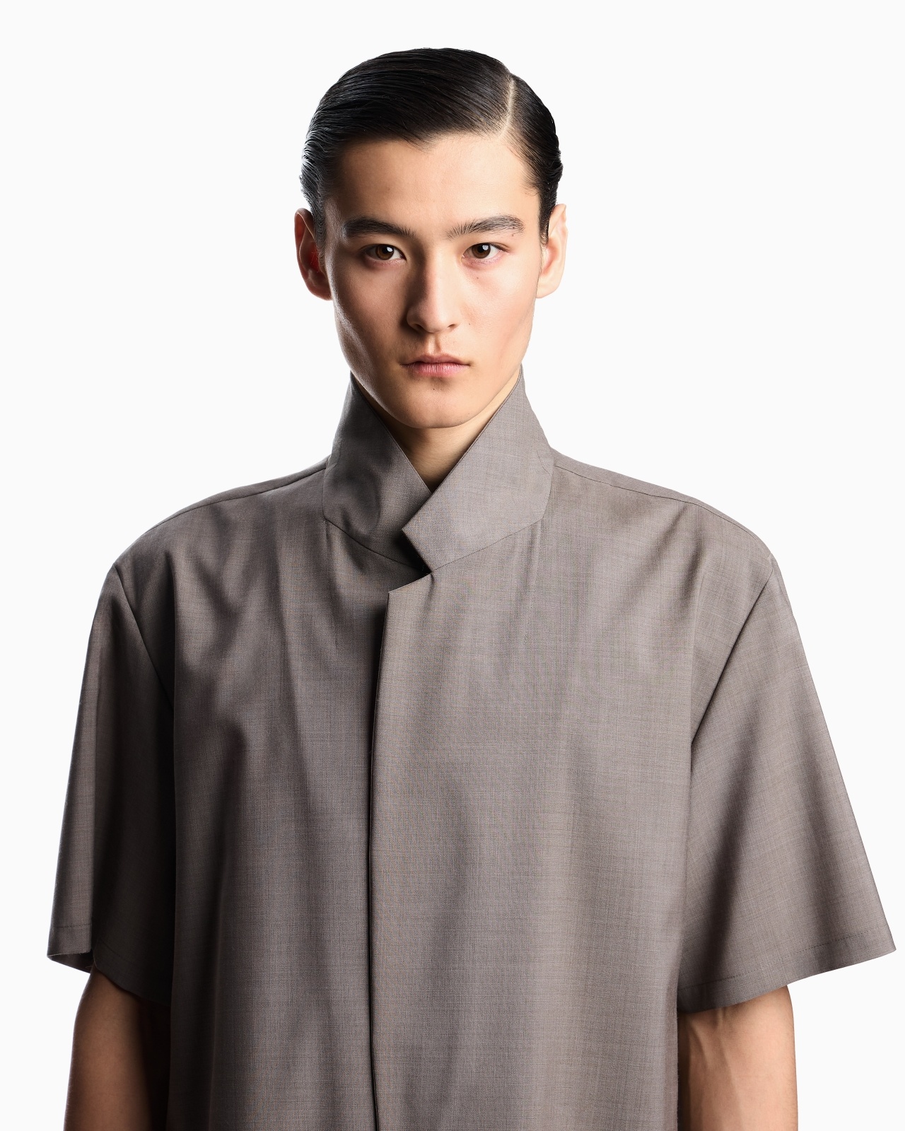 VIRGIN-WOOL CANVAS TWO-PIECE EFFECT SHIRT WITH LAPELS - 5