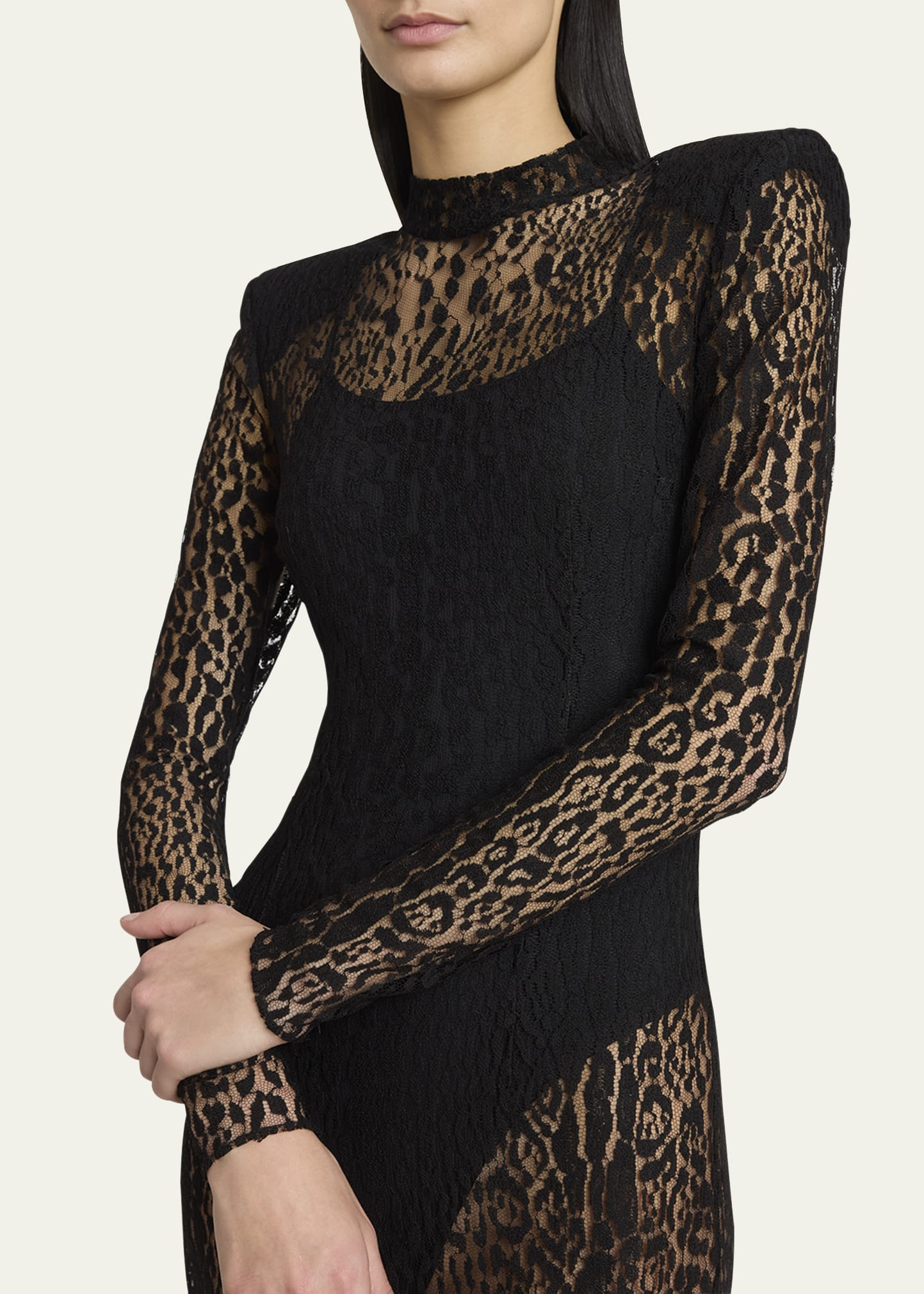 Leopard Lace Strong-Shoulder Mini Dress - 5