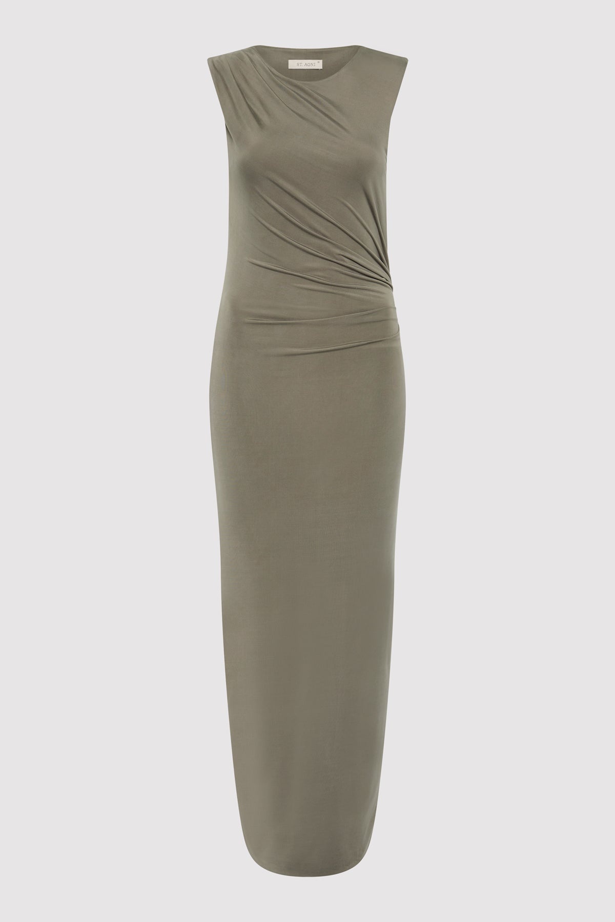 Cupro Jersey Drape Dress - Smokey Olive - 1