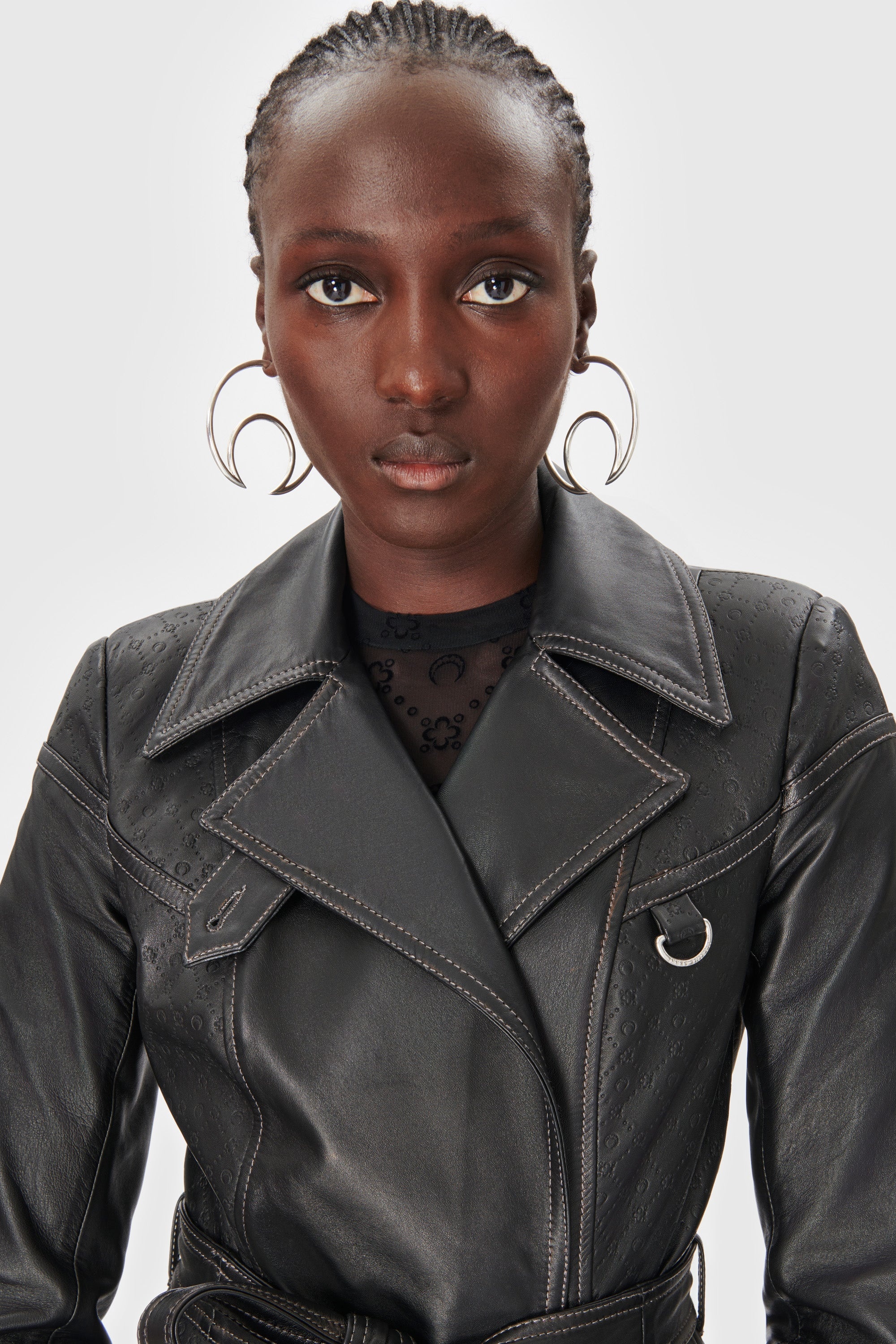 Embossed Leather Trench Coat - 3