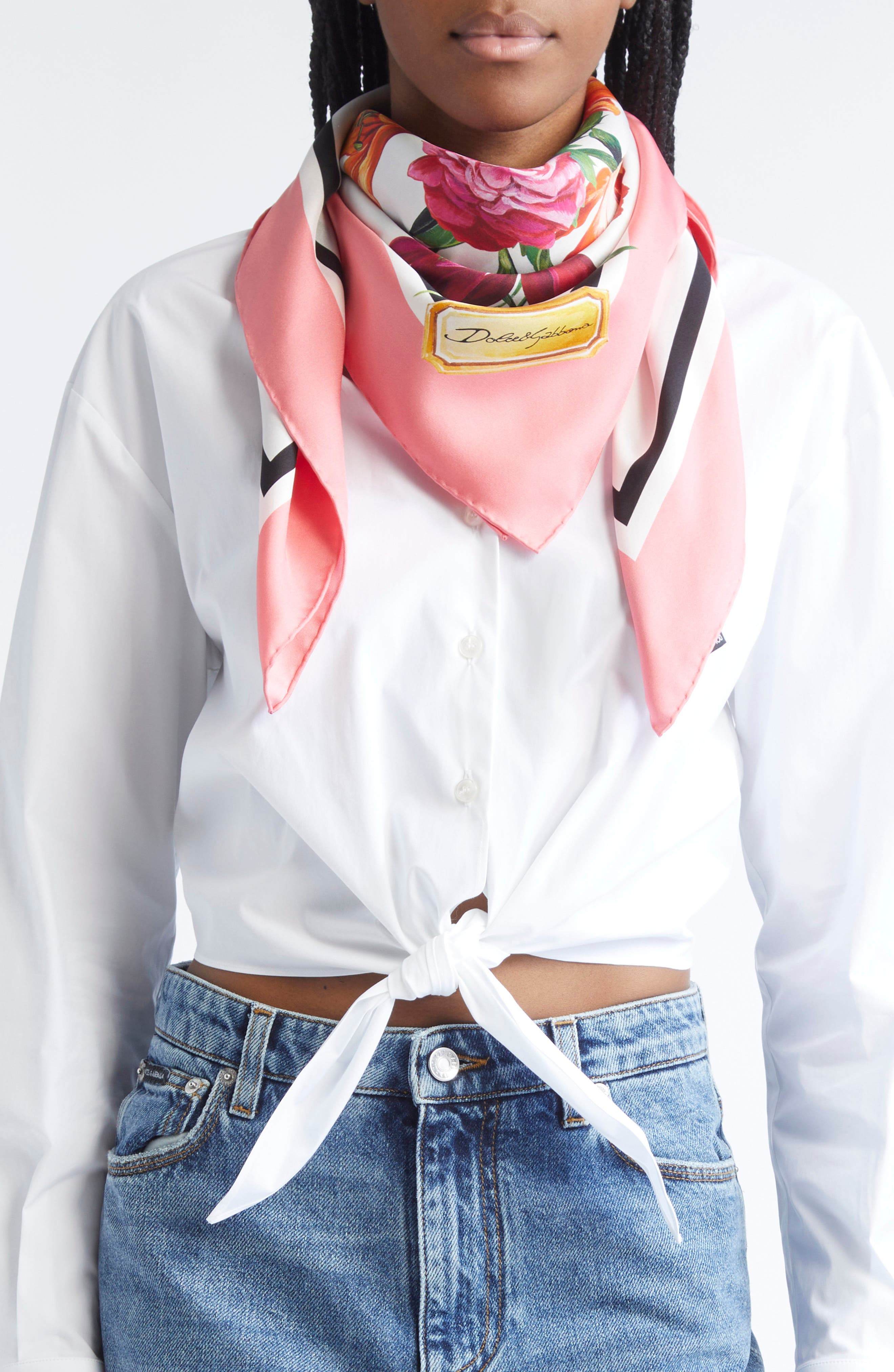 Dolce&Gabbana Rafia Floral Print Silk Scarf in Ha5Qx Fiori Fdo Bco Nat at Nordstrom - 2